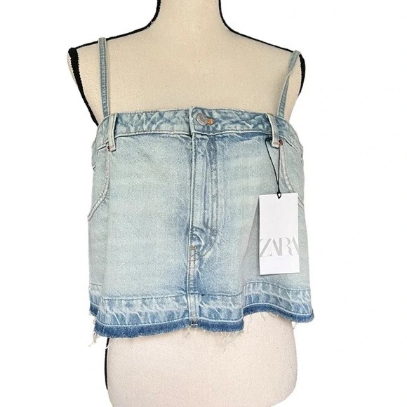 ZARA Womens Denim Cropped Top Size L Coastal Wear Beach Summer casual - Picture 6 of 11